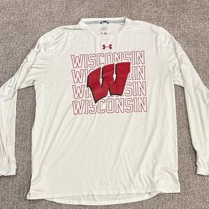 Under Armour Men's Dri-Fit White Long Sleeve Wisconsin Tee